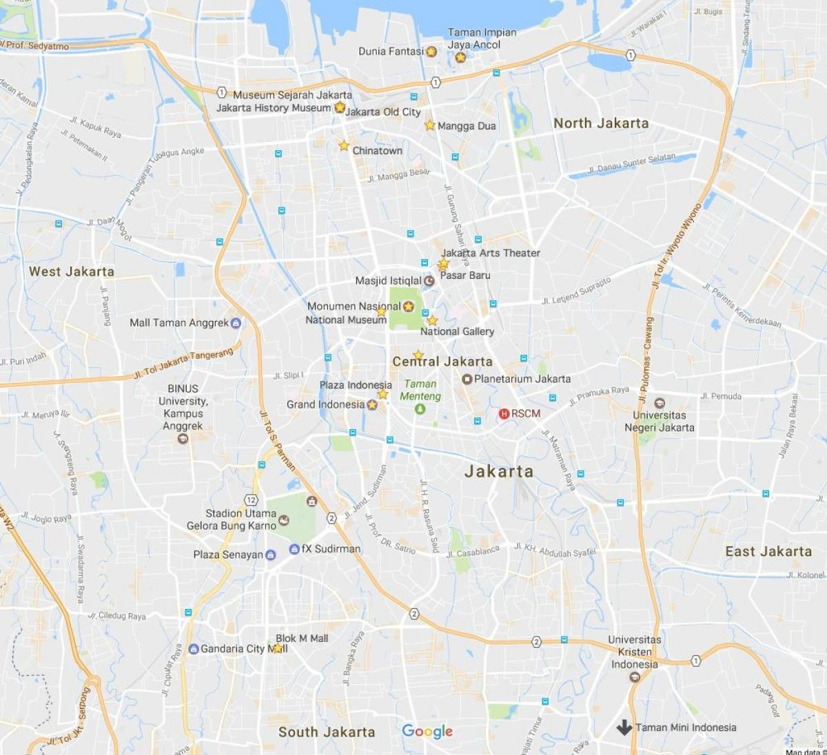 la carte de Jakarta, centres commerciaux