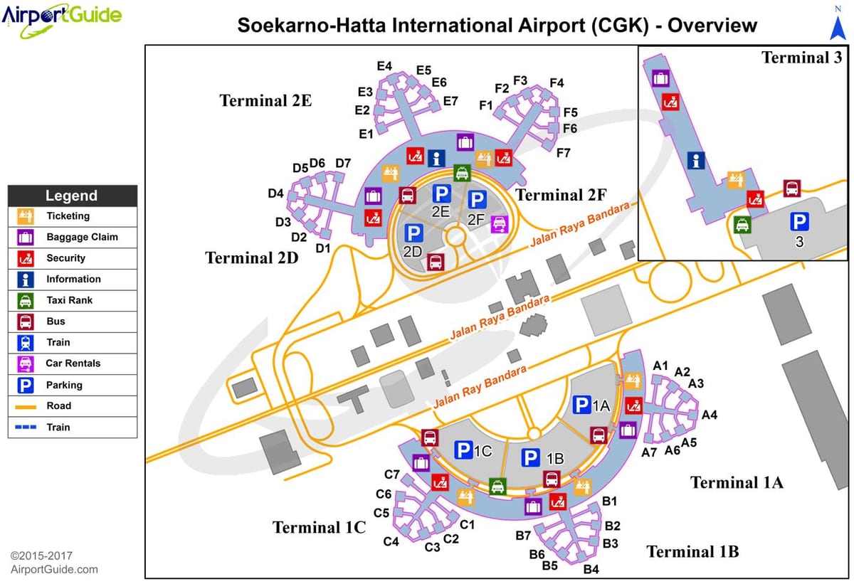 soekarno hatta terminal 2 de l'aéroport de la carte