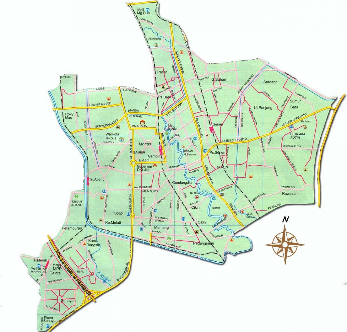 La carte  de  Jakarta  pusat Carte  de  Jakarta  pusat Java 